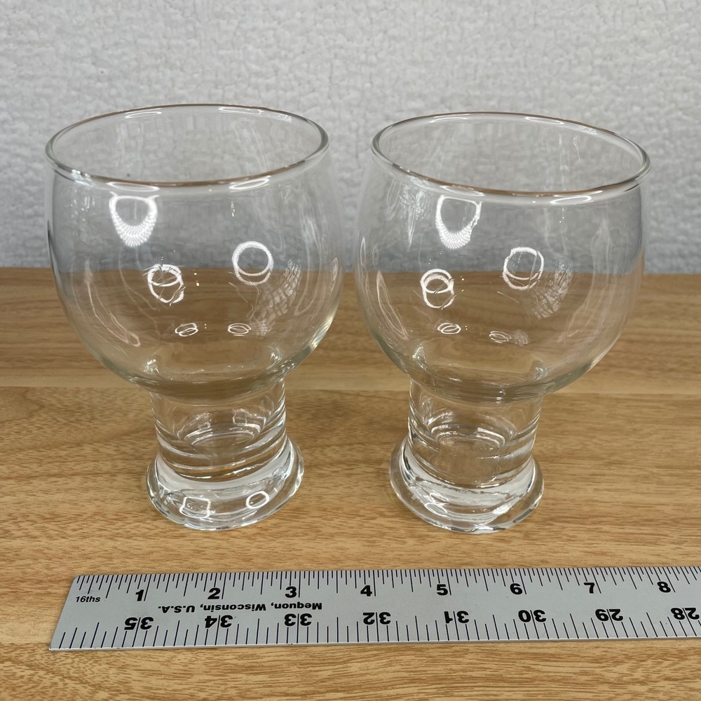 Vintage Libbey  Clear Glass Goblet Schooner Set of 2 Tiered Pedestal Base 5.25in